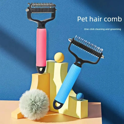 Professional Pet Grooming Tool - Universal Double-Sided Detangling Comb for Dogs, Stainless Steel Design for Effective Shedding and Matted Hair Management, Ideal for Daily Coat Maintenance.