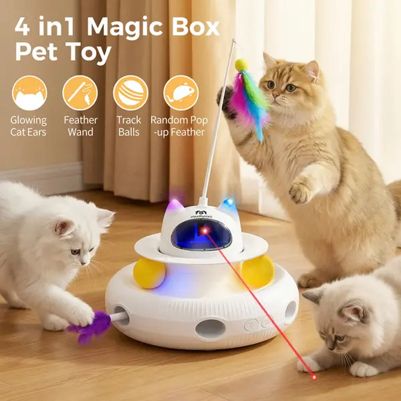 5-in-1 Interactive Cat Toy: Automatic Light Pointer and Rotating Feather Teaser for Engaging Indoor Play