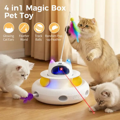 5-in-1 Interactive Cat Toy: Automatic Light Pointer and Rotating Feather Teaser for Engaging Indoor Play