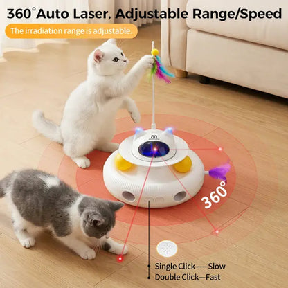 5-in-1 Interactive Cat Toy: Automatic Light Pointer and Rotating Feather Teaser for Engaging Indoor Play