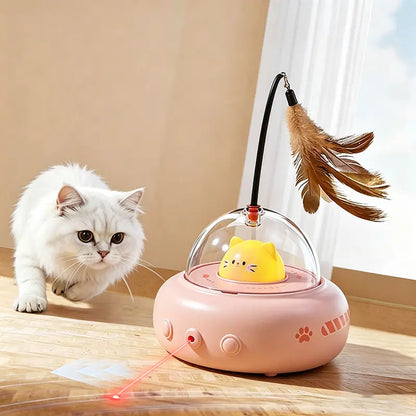 Interactive Automatic Cat Teaser Toy with Laser and Feather Combo - Smart Self-Playing Pet Toy for Engaging Kittens and Reducing Boredom
