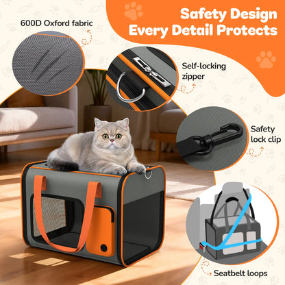 Portable Pet Carrier with Foldable Design for Convenient Storage, Removable and Washable Padded Bottom, Integrated Safety Buckle, Breathable Mesh Construction, Includes Handle and Adjustable Shoulder Strap.