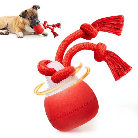 Potaroma Touch-Activated Dog Ball Toy - Rechargeable, Squeaky, and Interactive Moving Ball with Rope for Medium and Small Dogs - Dark Red