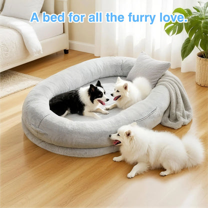 Extra Large Orthopedic Faux Fur Dog Bed for Adults and Pets – Comfortable Lounger with Pillow and Blanket, Washable Nap Bed, Ideal for Senior and Disabled Dogs, Perfect Gift for Pet Enthusiasts