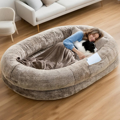 Extra Large Orthopedic Faux Fur Dog Bed for Adults and Pets – Comfortable Lounger with Pillow and Blanket, Washable Nap Bed, Ideal for Senior and Disabled Dogs, Perfect Gift for Pet Enthusiasts