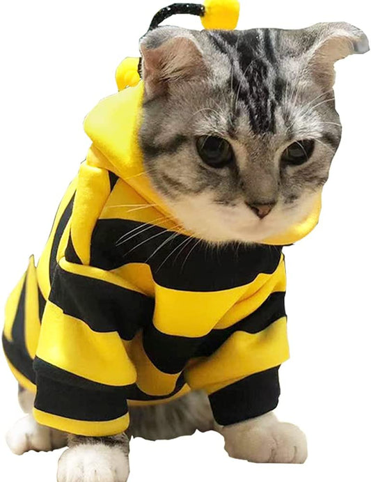 Premium Dog Hoodie Sweatshirt and Cat Sweater for Holidays, Warm Apparel for Small Pets - Yellow Cat Outfit, Puppy Hooded Coat, and Bee Costume for Halloween and Christmas (Yellow, X-Large)