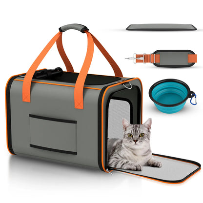 Portable Pet Carrier with Foldable Design for Convenient Storage, Removable and Washable Padded Bottom, Integrated Safety Buckle, Breathable Mesh Construction, Includes Handle and Adjustable Shoulder Strap.