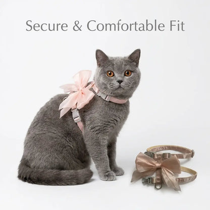Cat Harness & Leash Set with Large Bow Anti-Escape Design for Small Medium Cats Anti-Breaking Not Strangling for Safe Walks Collars