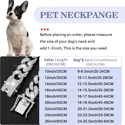 Silver Diamond Cuban Link Dog Collar - 13mm Wide Metal Accessory for Small to Large Dogs and Cats (16 Inches)