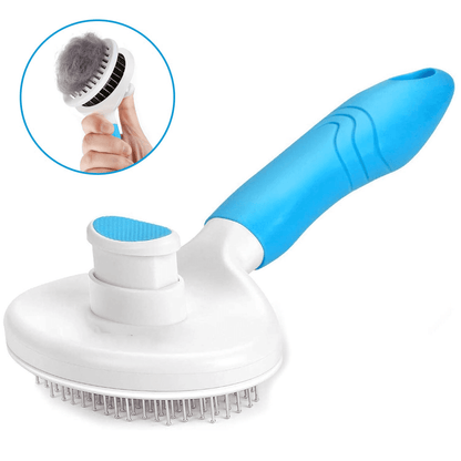 Professional Self-Cleaning Slicker Brush for Dogs and Cats - Effective Pet Grooming Tool for Removing Loose Undercoat, Mats, and Tangled Hair with Integrated Flea Comb