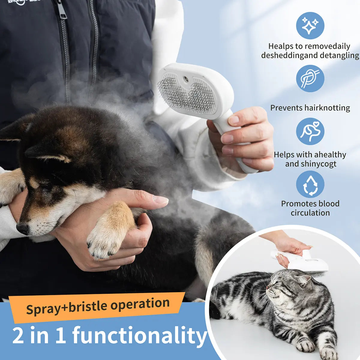 Catpick Pet Grooming Spray Comb for Hair Removal and Odor Elimination, Ideal for Cats and Dogs