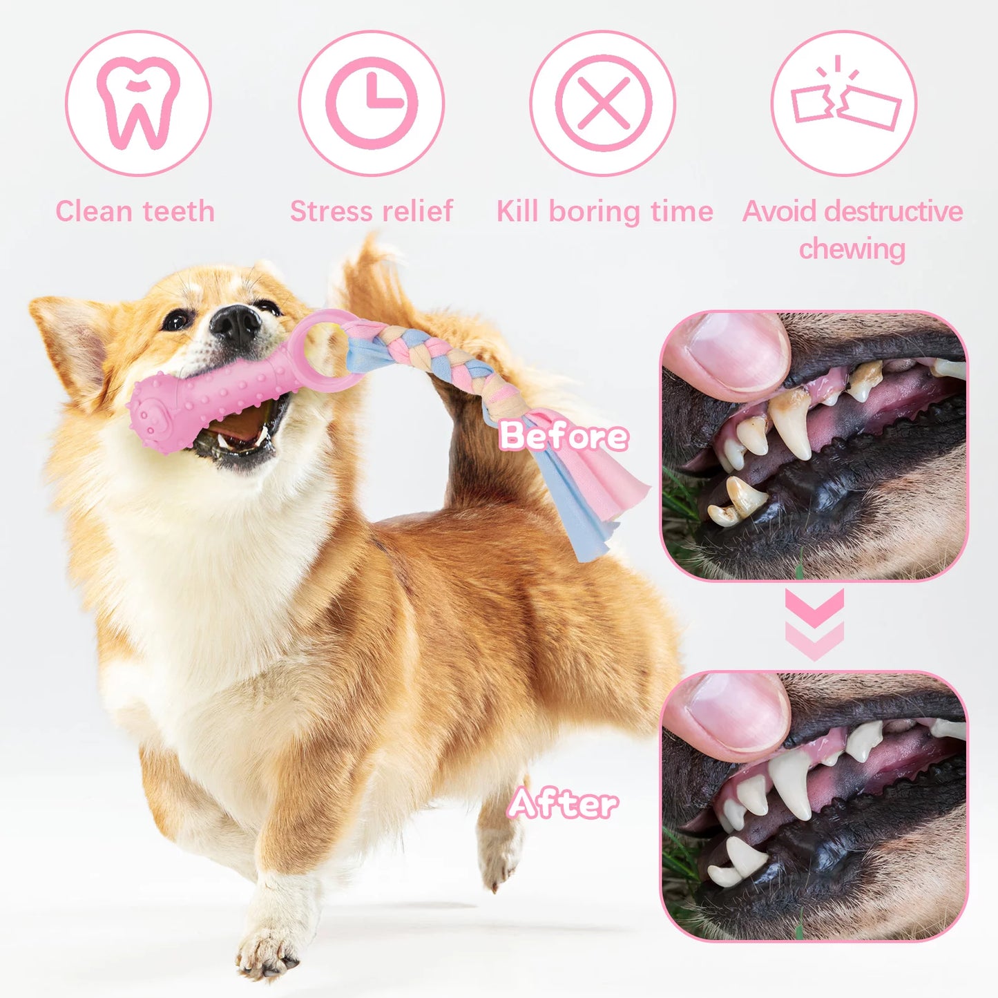 5-Pack Interactive Puppy Chew Toys for Teething Small Dogs - Pink Rubber and Plush Squeaky Dental Toys
