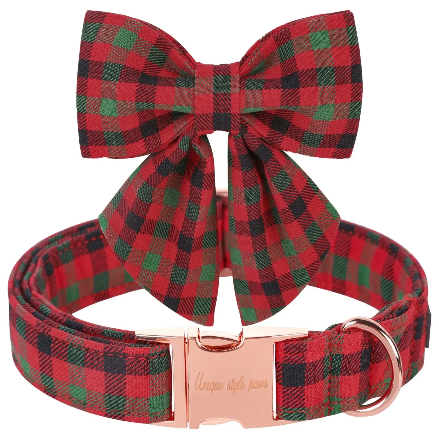 Elegant Plaid Dog Collar with Bow Tie - Adjustable Christmas Scottish Tartan Collar for Small, Medium, and Large Dogs, Perfect Holiday Gift for Pets
