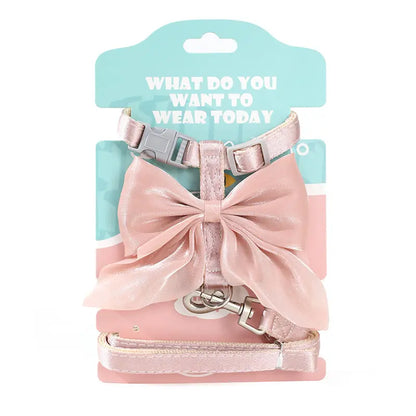 Cat Harness & Leash Set with Large Bow Anti-Escape Design for Small Medium Cats Anti-Breaking Not Strangling for Safe Walks Collars