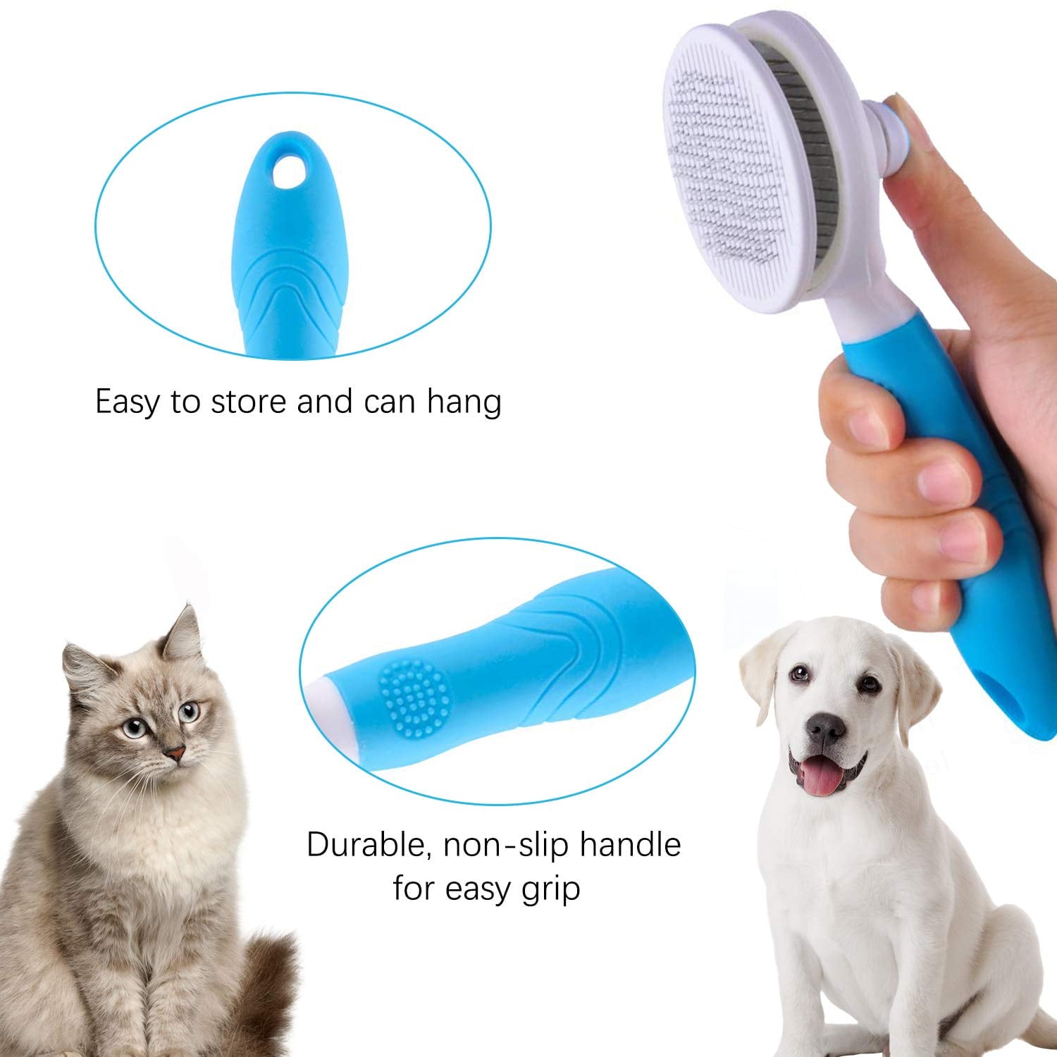 Professional Self-Cleaning Slicker Brush for Dogs and Cats - Effective Pet Grooming Tool for Removing Loose Undercoat, Mats, and Tangled Hair with Integrated Flea Comb