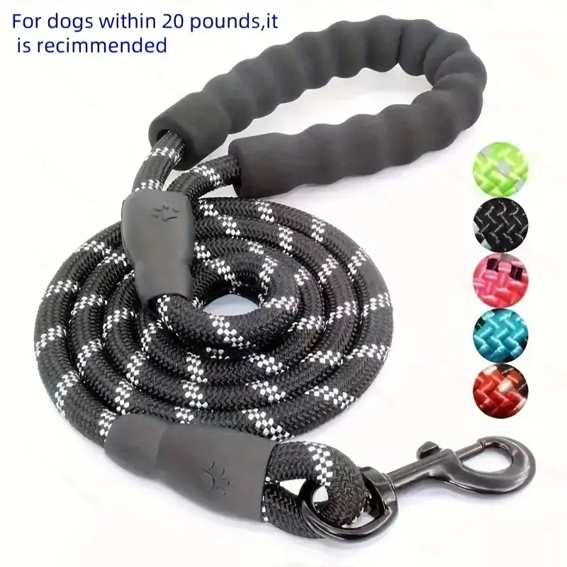 Reflective Dog Leash with Ergonomic Cushioned Handle and Dual-Layer Heavy-Duty Construction for Enhanced Control and Safety