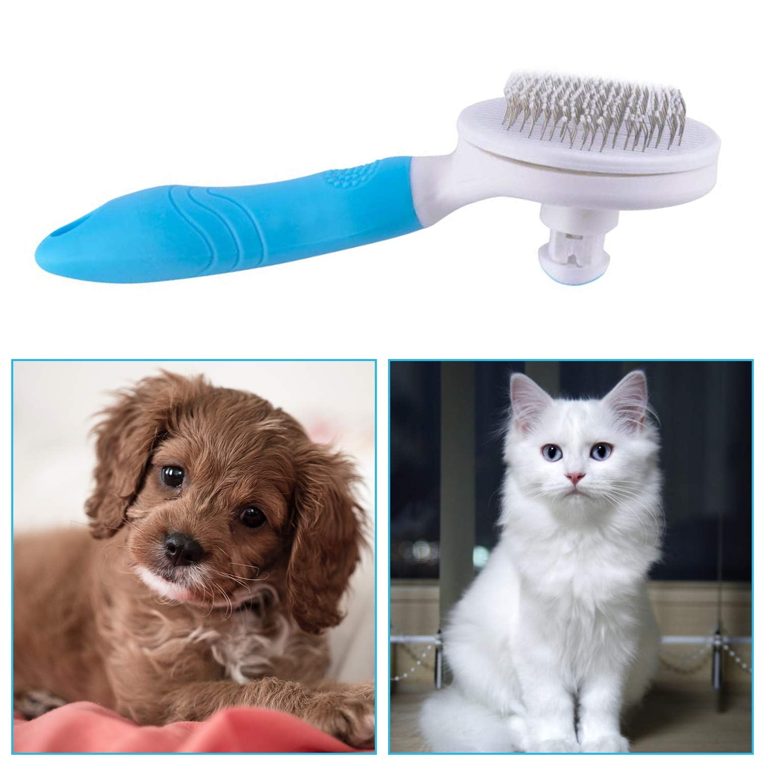 Professional Self-Cleaning Slicker Brush for Dogs and Cats - Effective Pet Grooming Tool for Removing Loose Undercoat, Mats, and Tangled Hair with Integrated Flea Comb