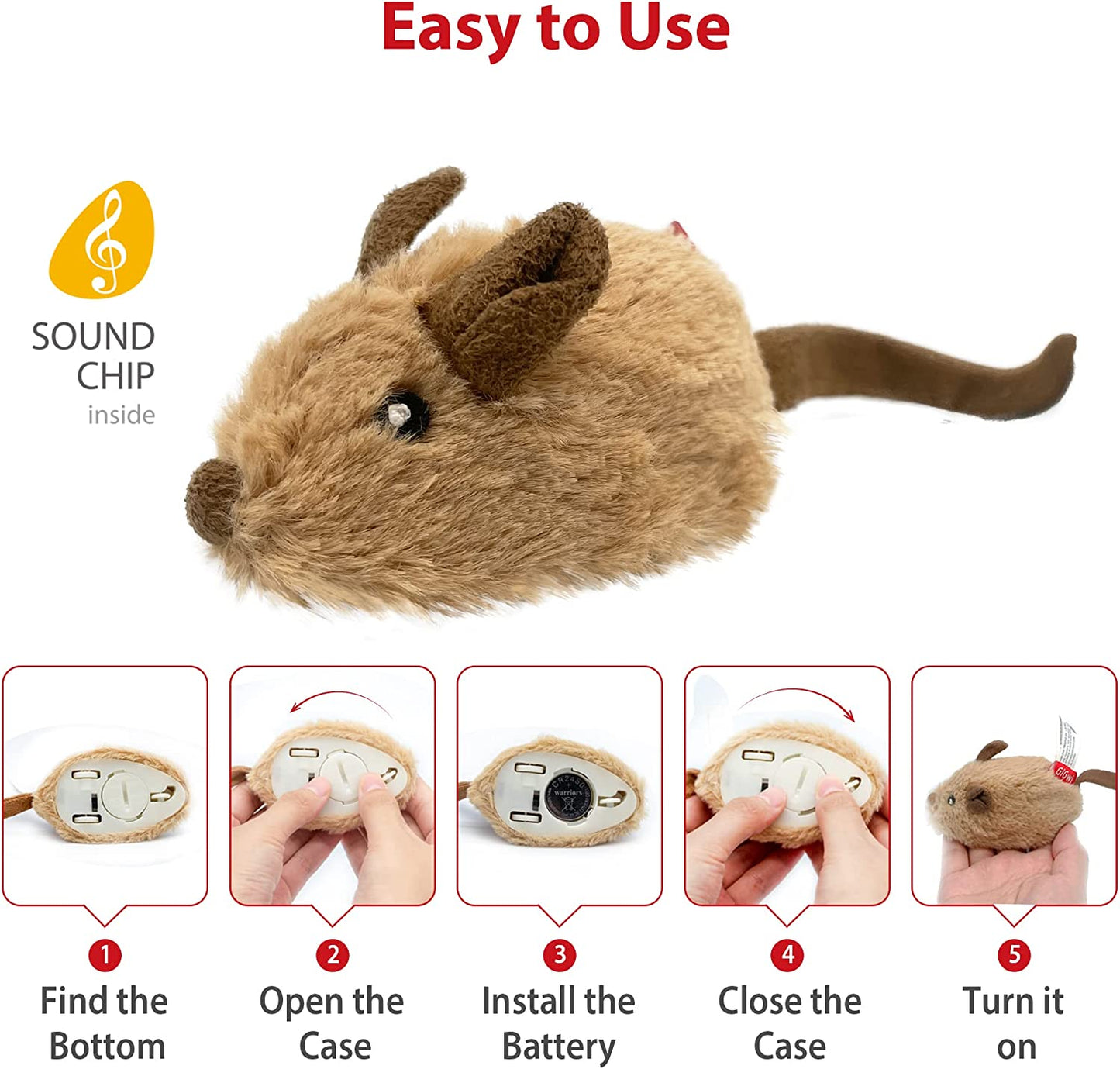 Interactive Automatic Mouse Cat Toy with Realistic Sound for Indoor Cats, Promoting Self-Play and Exercise (Brown Ear)
