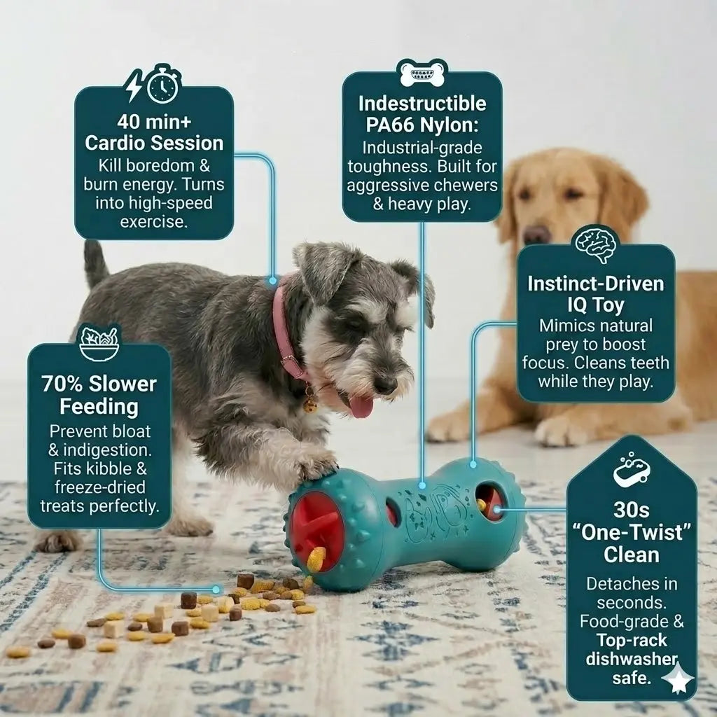 LUMIKATA Dual-Function Dog Puzzle Toy & Slow Feeder: Adjustable 3-Level Treat Dispenser to Promote Healthy Eating Habits and Cognitive Stimulation for All Breeds - Durable Heavy-Duty Nylon for Aggressive Chewers