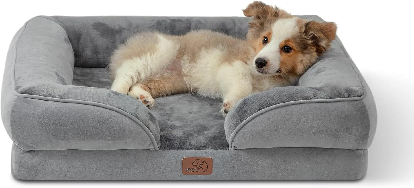 Bedsure Orthopedic Medium Dog Bed - Waterproof and Washable Pet Bed for Small to Medium Dogs and Cats with Removable Cover and Nonskid Bottom, Grey, 28