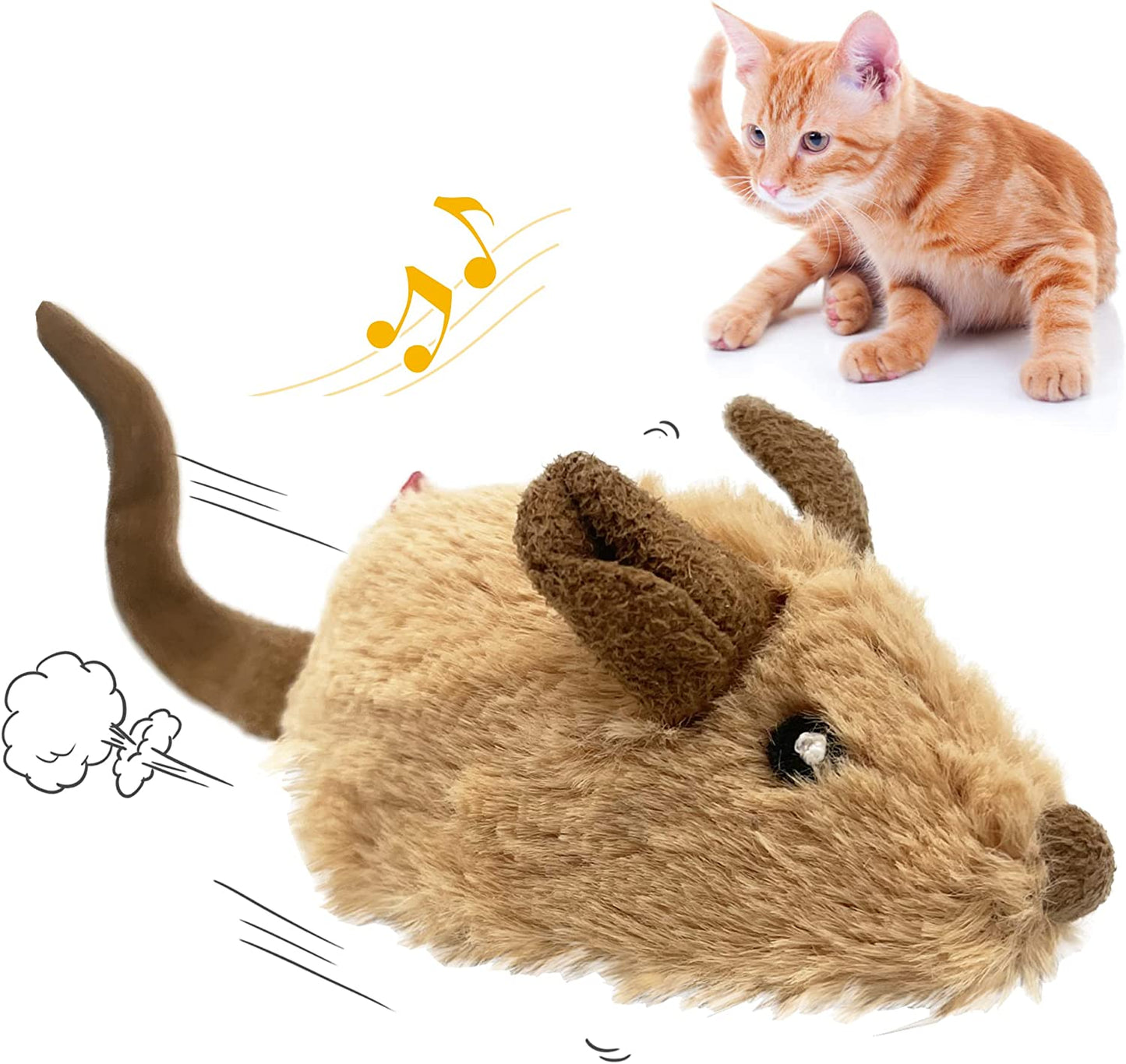 Interactive Automatic Mouse Cat Toy with Realistic Sound for Indoor Cats, Promoting Self-Play and Exercise (Brown Ear)
