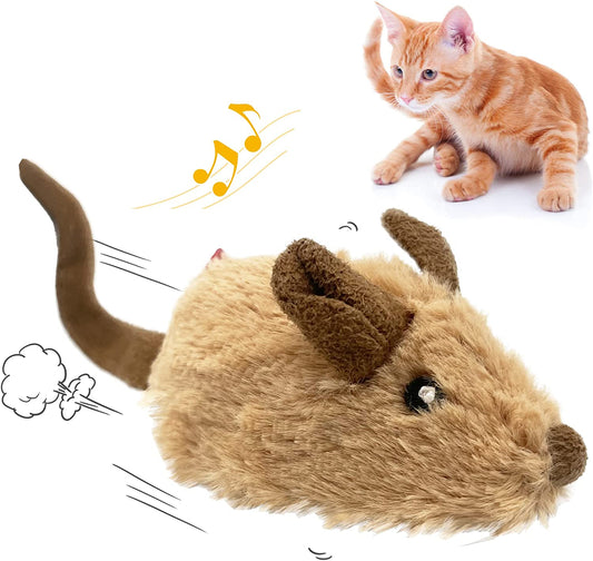 Interactive Automatic Mouse Cat Toy with Realistic Sound for Indoor Cats, Promoting Self-Play and Exercise (Brown Ear)