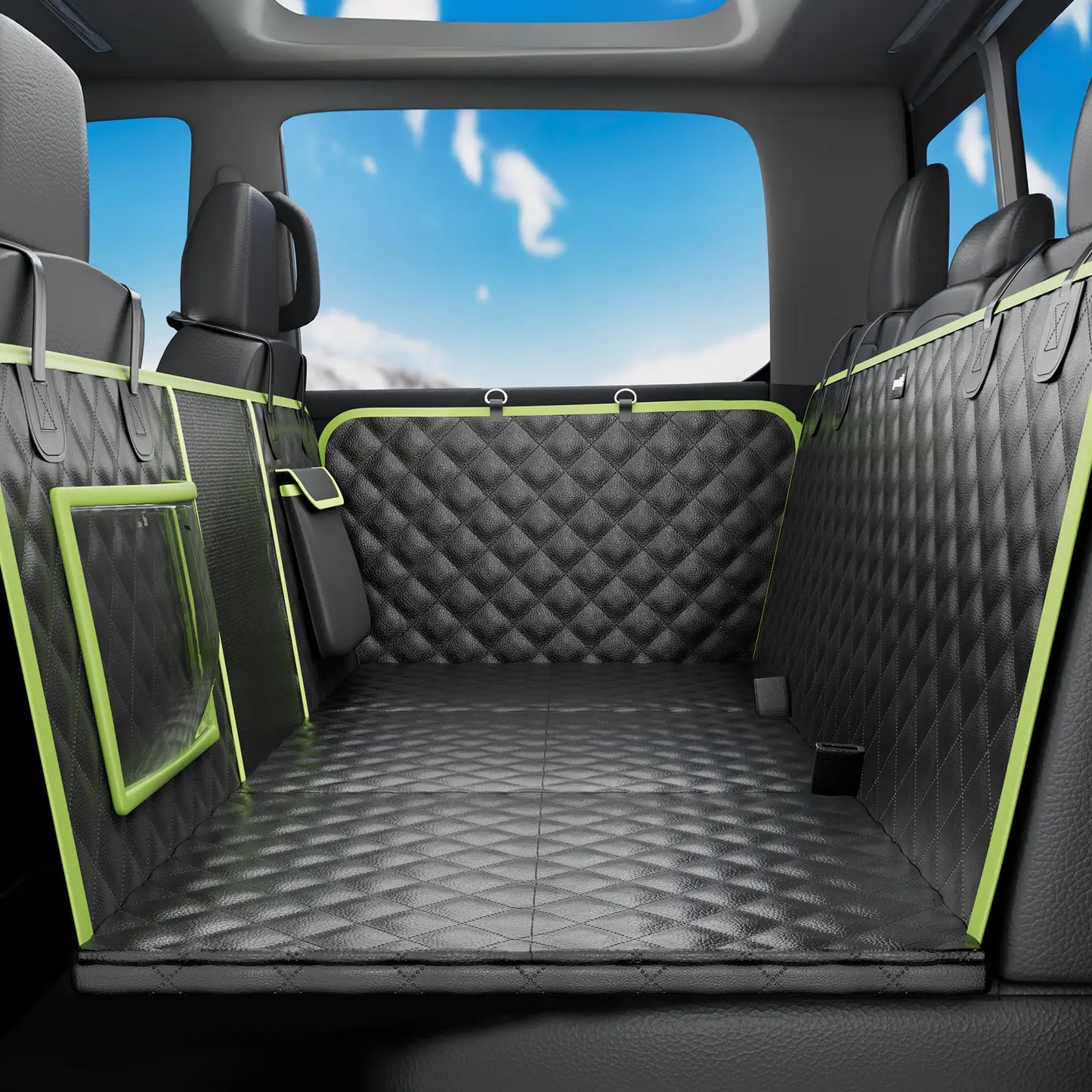 Pecute Waterproof Pet Car Seat Cover - Backseat Hammock with Mesh Window & Storage Pocket, Non-Slip 600D, Easy to Install and Washable for Cars and Trucks
