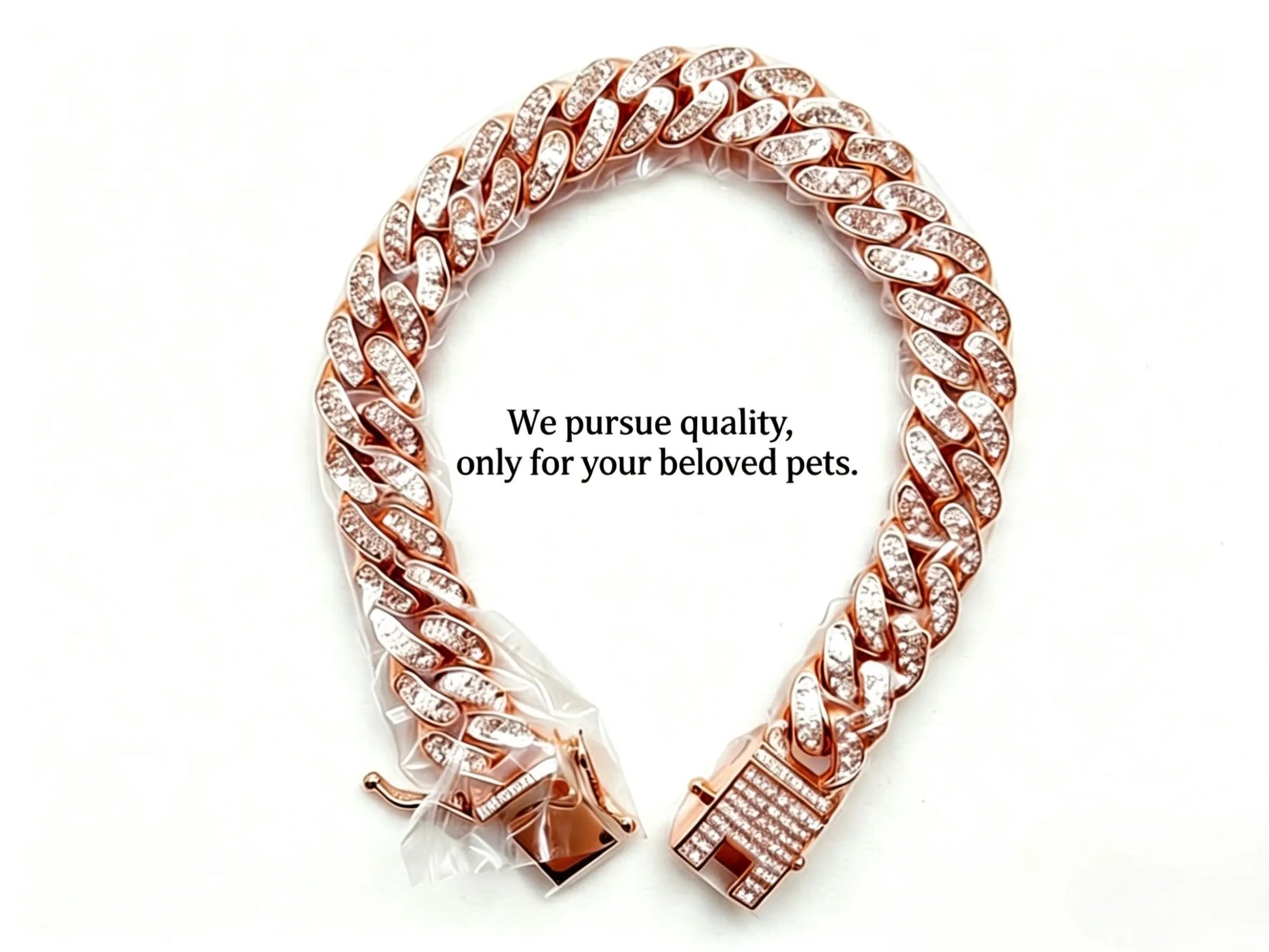 Rose Gold Diamond-Embellished Cuban-Style Cat Chain for Medium and Small Cats with Secure Buckle; Elegant Pet Jewelry Accessory