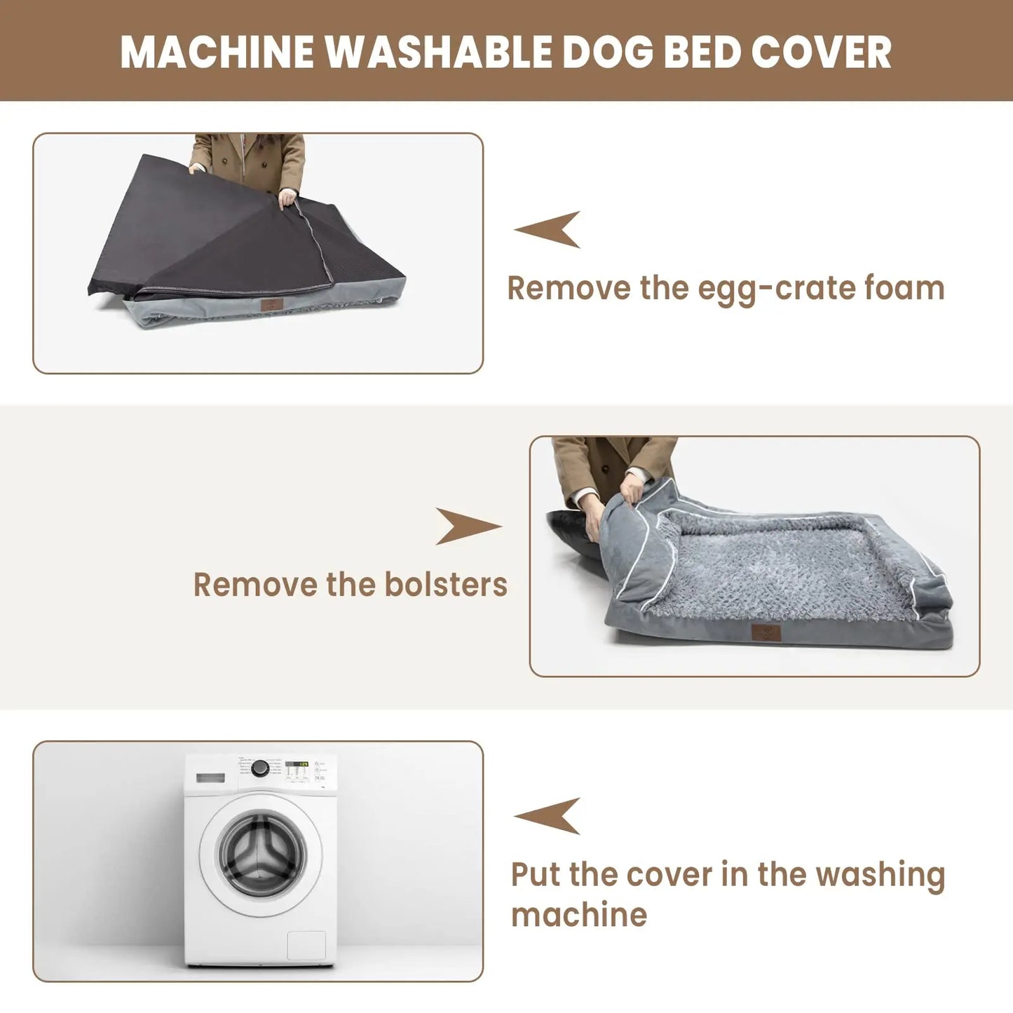Premium Orthopedic Dog Bed for Large Breeds, Washable Sofa-Style Design with Removable Cover, Waterproof Structure and Nonslip Base, High Bolster Support