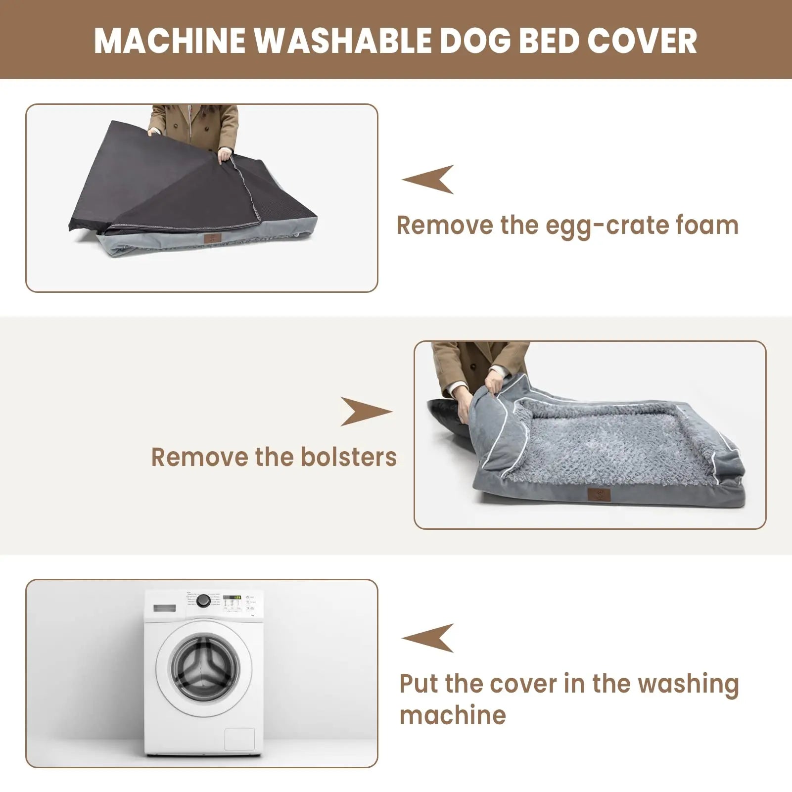 Premium Orthopedic Dog Bed for Large Breeds, Washable Sofa-Style Design with Removable Cover, Waterproof Structure and Nonslip Base, High Bolster Support