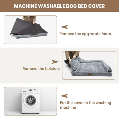 Premium Orthopedic Dog Bed for Large Breeds, Washable Sofa-Style Design with Removable Cover, Waterproof Structure and Nonslip Base, High Bolster Support
