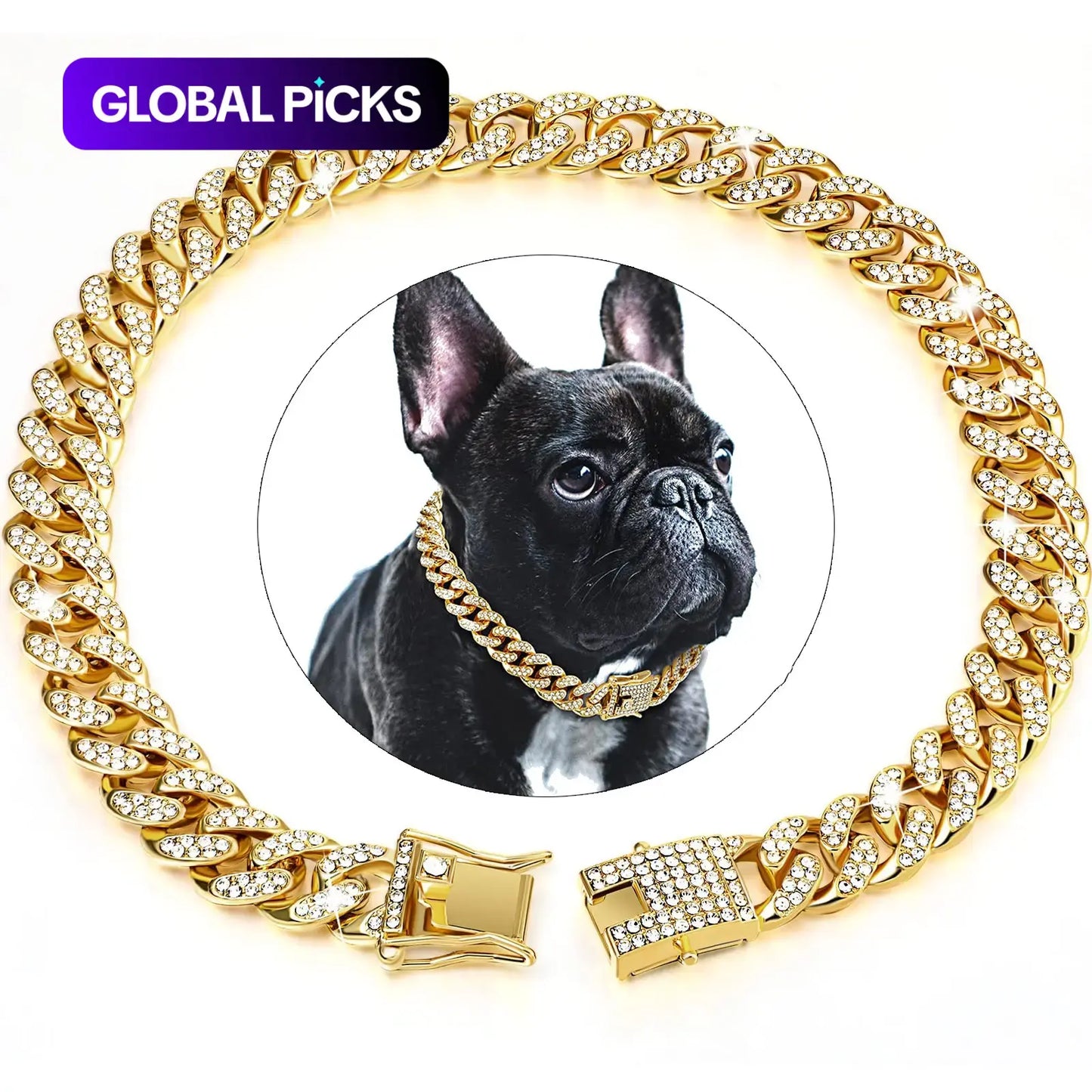 Rhinestone Dog Chain Necklace with Secure Buckle – Elegant Pet Accessory for Small, Medium, and Large Dogs