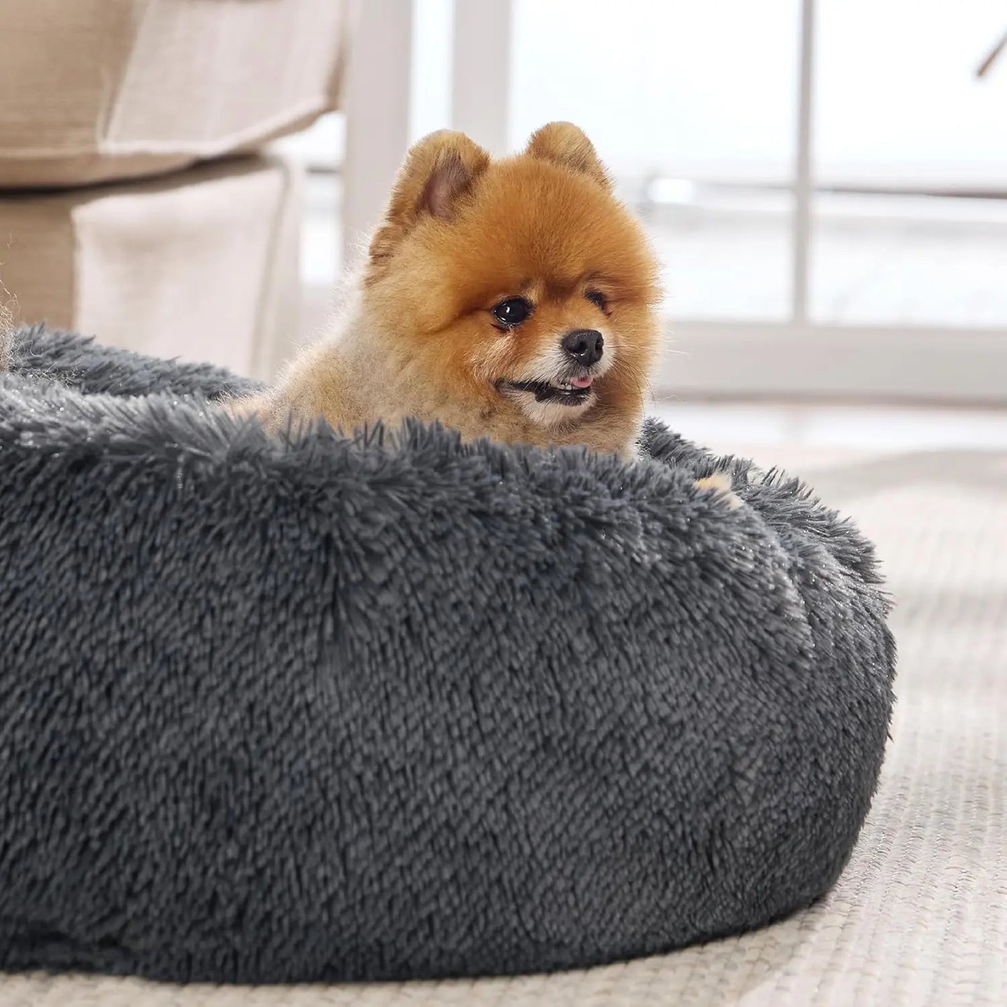 Lesure Luxurious Soft Donut Pet Bed - Plush Calming Bed for Small, Medium, and Large Dogs and Cats, Washable with Anti-Slip Bottom
