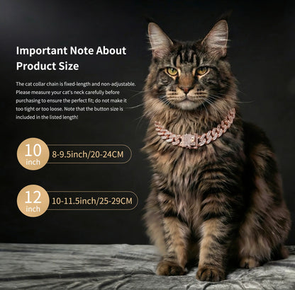 Rose Gold Diamond-Embellished Cuban-Style Cat Chain for Medium and Small Cats with Secure Buckle; Elegant Pet Jewelry Accessory