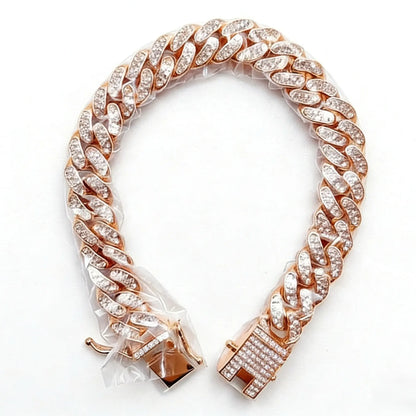 Rose Gold Diamond-Embellished Cuban-Style Cat Chain for Medium and Small Cats with Secure Buckle; Elegant Pet Jewelry Accessory