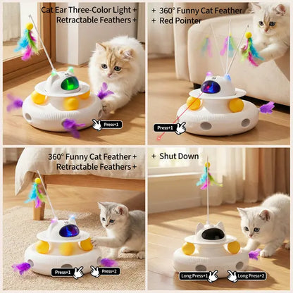 5-in-1 Interactive Cat Toy: Automatic Light Pointer and Rotating Feather Teaser for Engaging Indoor Play
