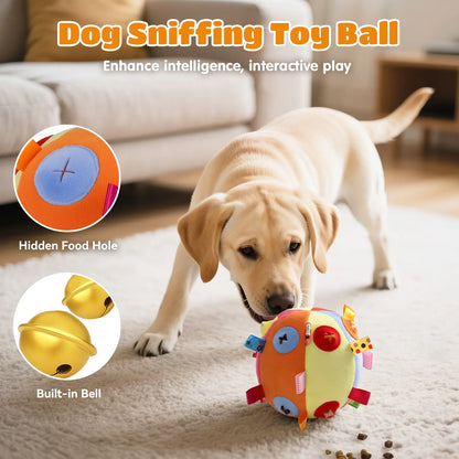 Interactive Dog Snuffle Feeding Ball Toy for Slow Eating and Mental Stimulation, Includes Cotton Fillings and Bell for Enhanced Exercise and IQ Training
