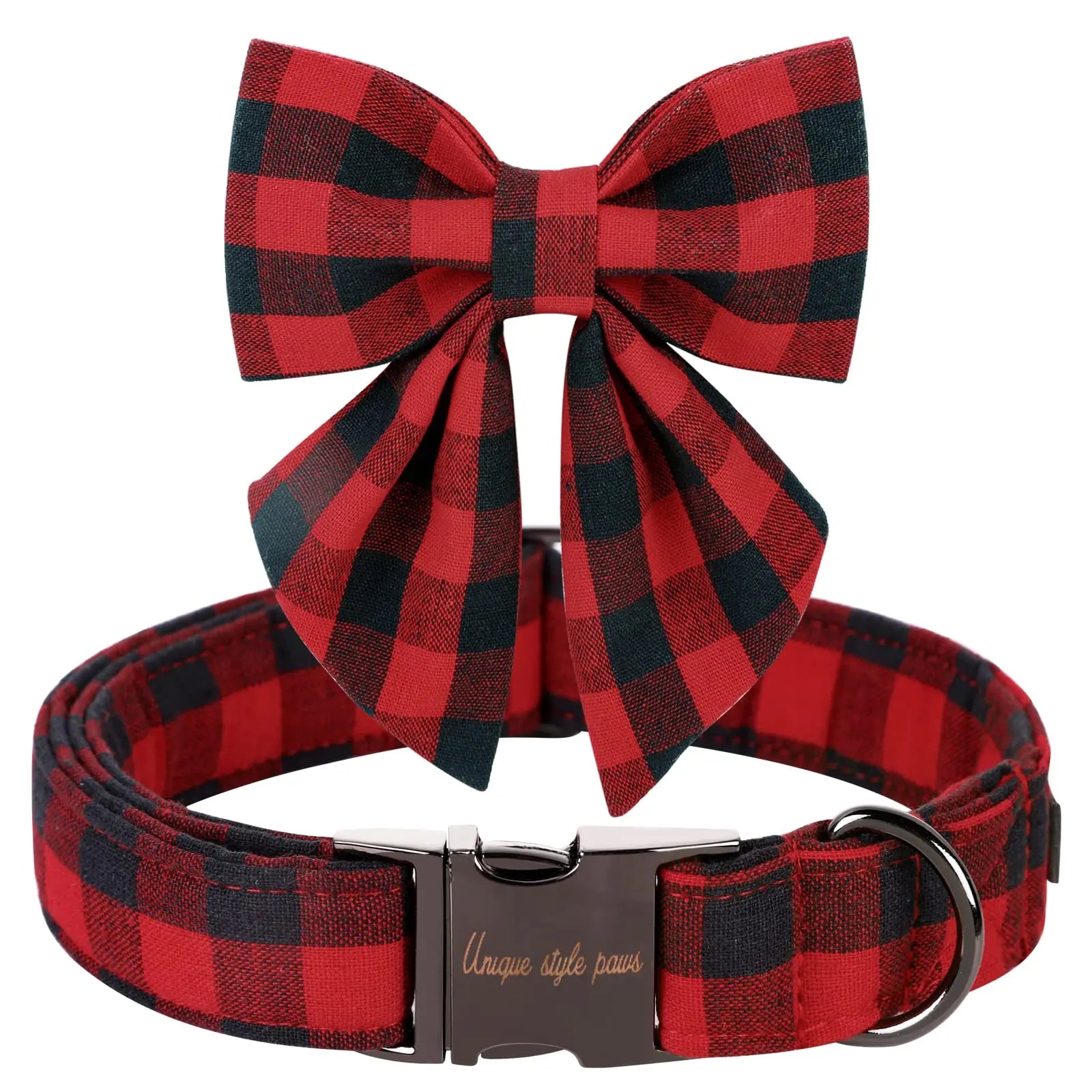 Elegant Plaid Dog Collar with Bow Tie - Adjustable Christmas Scottish Tartan Collar for Small, Medium, and Large Dogs, Perfect Holiday Gift for Pets