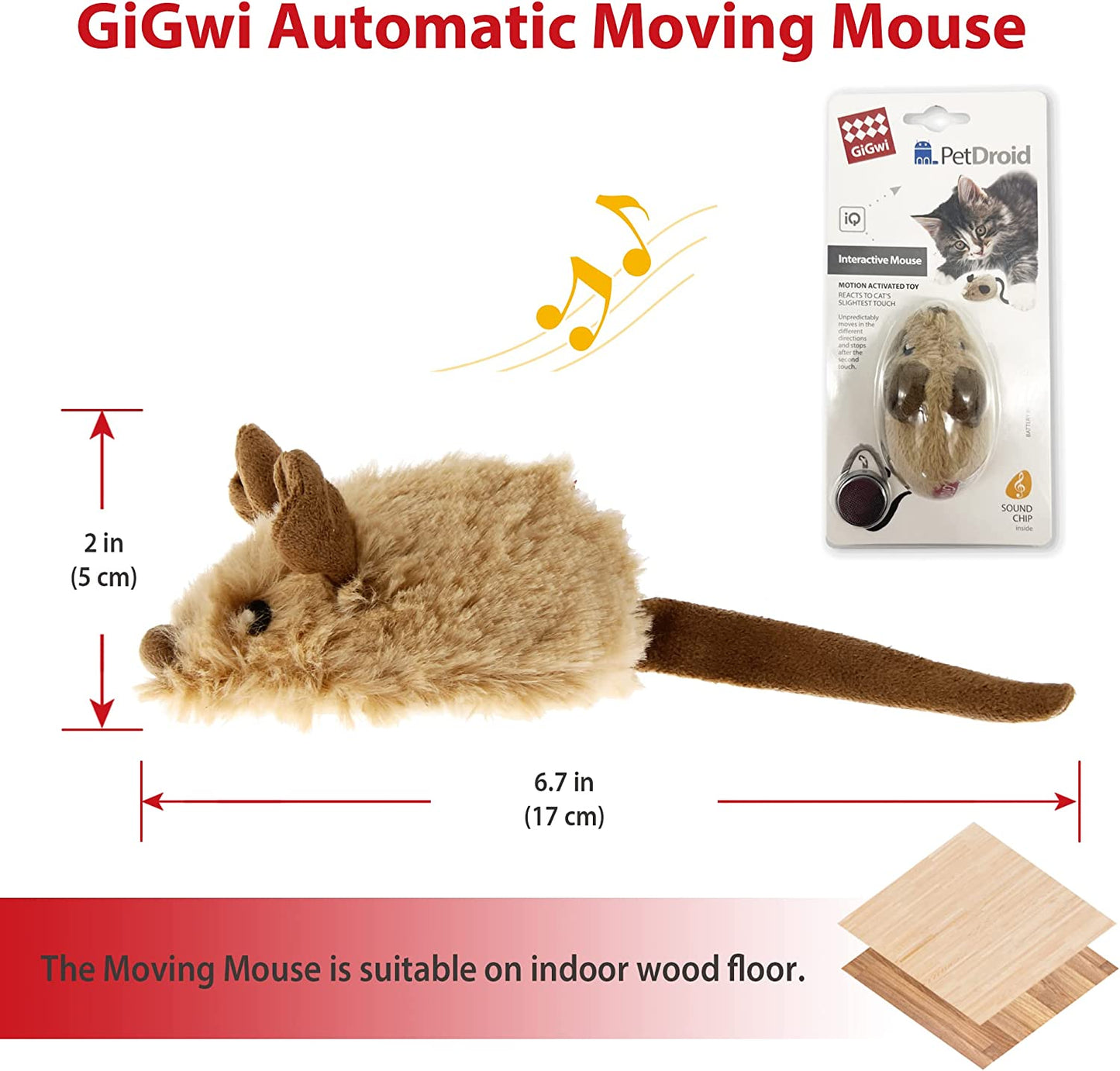 Interactive Automatic Mouse Cat Toy with Realistic Sound for Indoor Cats, Promoting Self-Play and Exercise (Brown Ear)