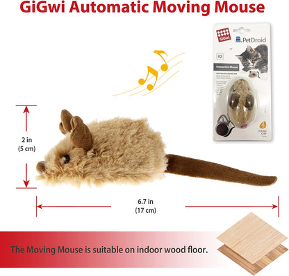 Interactive Automatic Mouse Cat Toy with Realistic Sound for Indoor Cats, Promoting Self-Play and Exercise (Brown Ear)