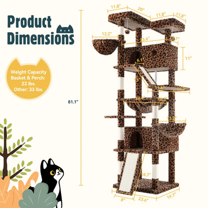 HOOMIC 81-Inch Large Cat Tree Tower - Multi-Level Climbing Structure with Condo, Hammock, and Scratching Post for Larger Cats, Available in Various Colors and Patterns