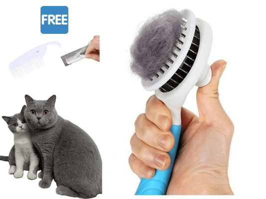 Professional Self-Cleaning Slicker Brush for Dogs and Cats - Effective Pet Grooming Tool for Removing Loose Undercoat, Mats, and Tangled Hair with Integrated Flea Comb