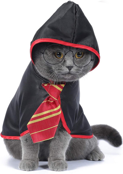 Anime-Inspired Halloween Costume for Cats and Small Dogs - Wizard Accessories Outfit (Size S) in Red