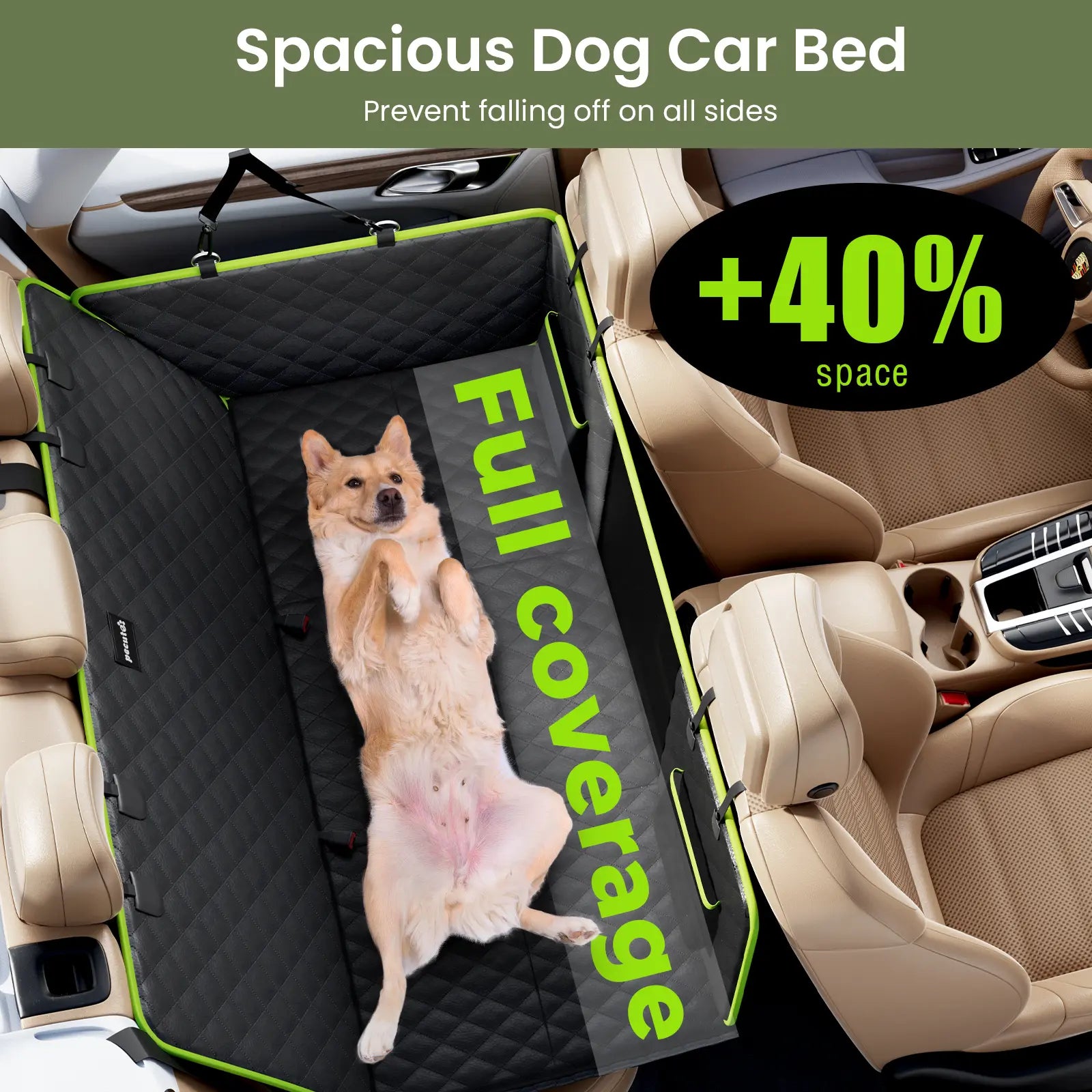 Pecute Waterproof Pet Car Seat Cover - Backseat Hammock with Mesh Window & Storage Pocket, Non-Slip 600D, Easy to Install and Washable for Cars and Trucks