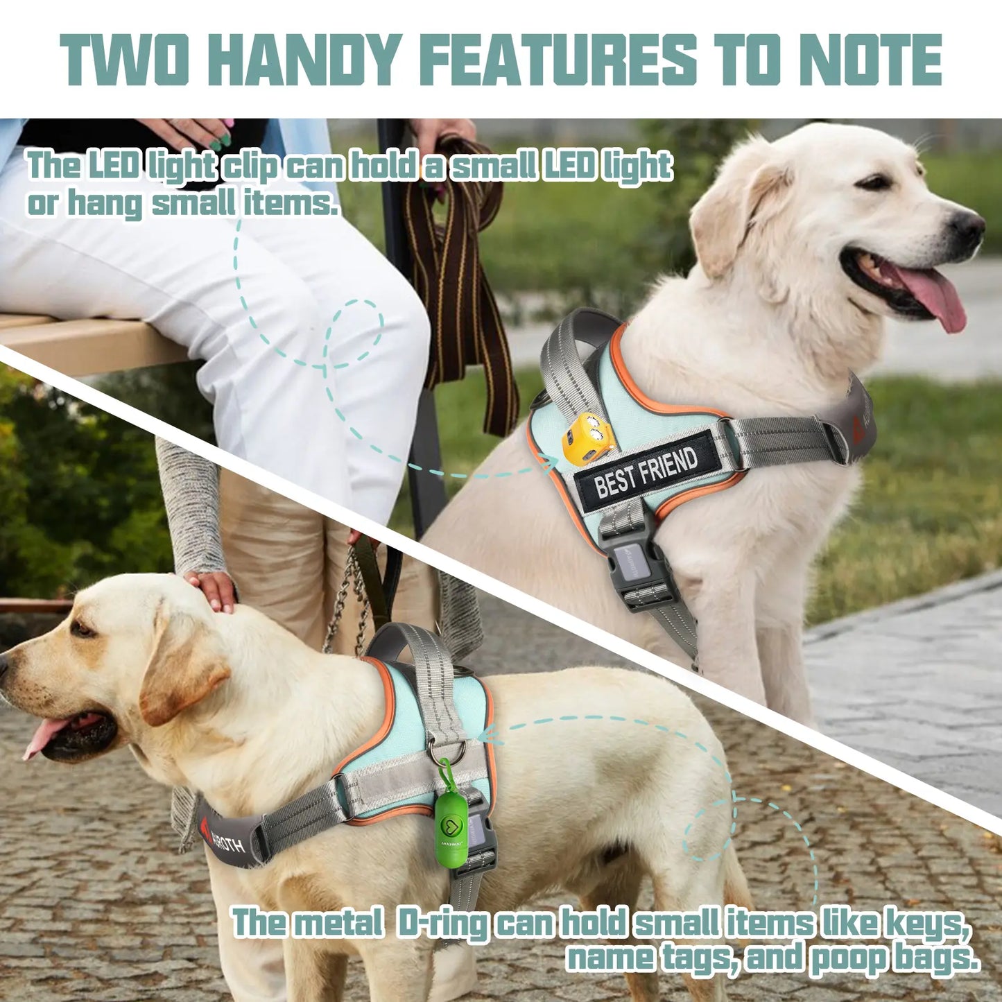 【#Summervibes #Petlovers】Auroth No Pull Dog Harness and Leash Combo with Cute Poop Bag Holder, Reflective Adjustable Soft Padded Safety Harness, Dog Poop Bag Dispenser with 1 Roll 15 Bags, Dog Walking & Training Kit for Small Medium Large Dogs