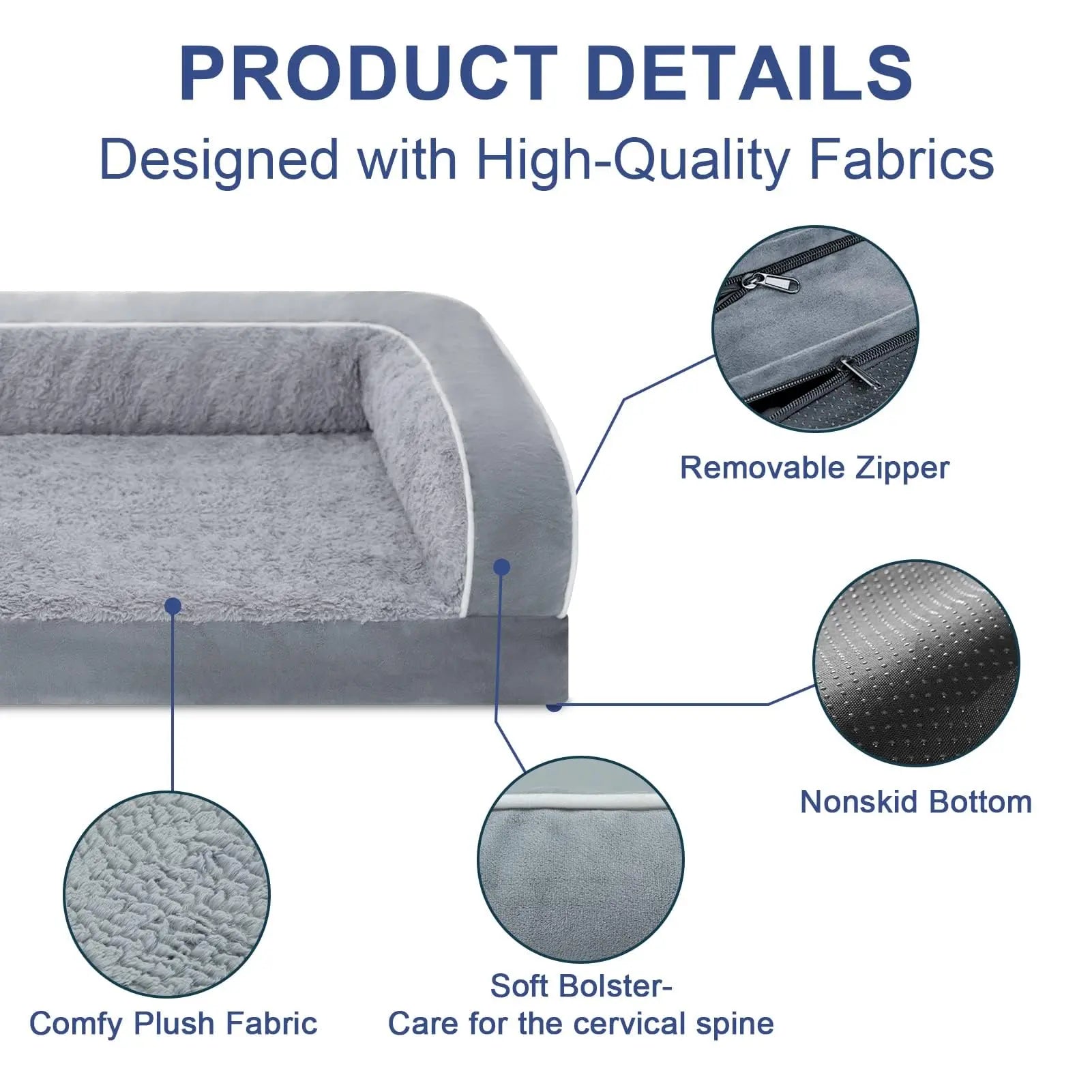Premium Orthopedic Dog Bed for Large Breeds, Washable Sofa-Style Design with Removable Cover, Waterproof Structure and Nonslip Base, High Bolster Support