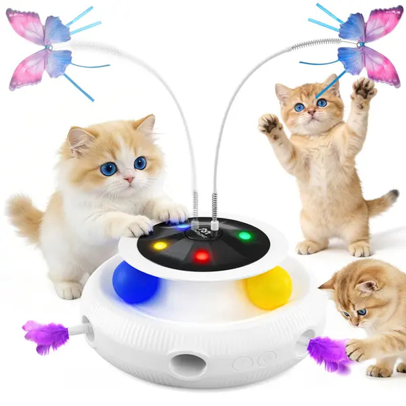 5-in-1 Interactive Cat Toy: Automatic Light Pointer and Rotating Feather Teaser for Engaging Indoor Play