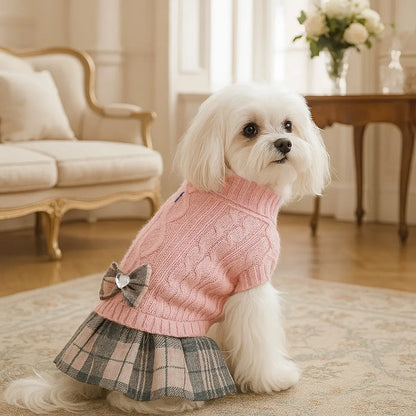 Dog Sweater Dress for Small Breeds - Winter Turtleneck Knitwear for Teacup Dogs, Yorkies, and Chihuahuas