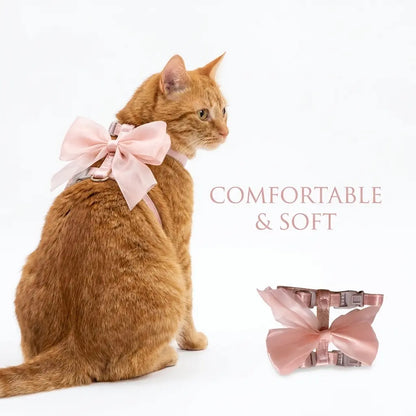 Cat Harness & Leash Set with Large Bow Anti-Escape Design for Small Medium Cats Anti-Breaking Not Strangling for Safe Walks Collars