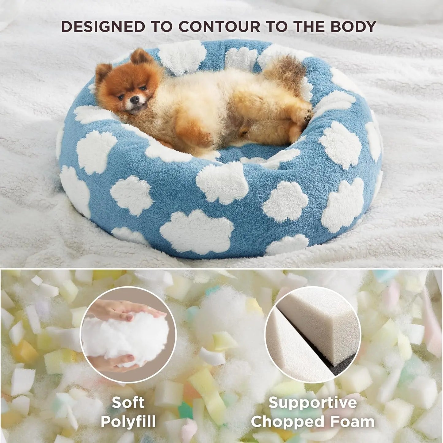 Lesure Luxurious Soft Donut Pet Bed - Plush Calming Bed for Small, Medium, and Large Dogs and Cats, Washable with Anti-Slip Bottom